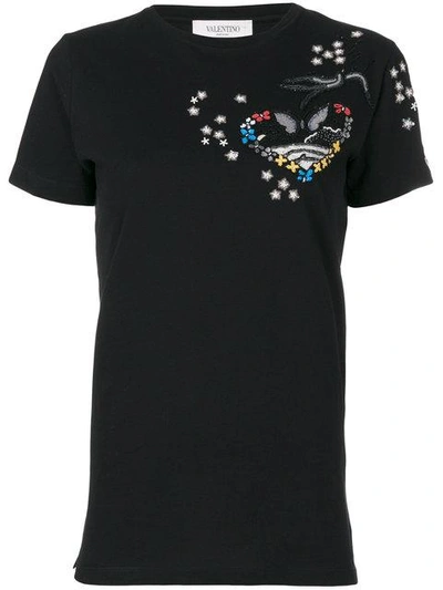 Valentino Heart Embellished Cotton Jersey T-shirt, Navy In Black