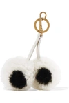 ANYA HINDMARCH LEATHER-TRIMMED SHEARLING KEYCHAIN