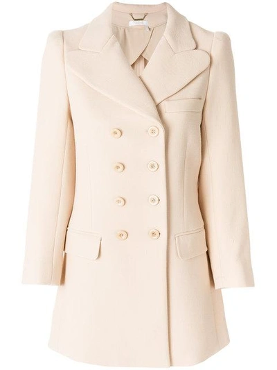 Chloé Double-breasted Wool Crepe Coat In Neutrals