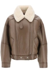 Acne Studios Lakota Shearling-trimmed Leather Biker Jacket In Brown