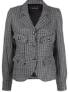 Emporio Armani Check-print Wool-blend Single-breasted Blazer In Grey