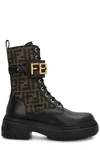 Fendi Graph Logo-cuff Jacquard Biker Booties In Nerotabac