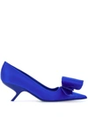 Ferragamo Satin Pumps With Single Maxi Bow In Blue