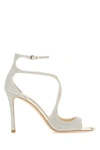 Jimmy Choo Azia 75 Metallic Leather Sandals In Grey