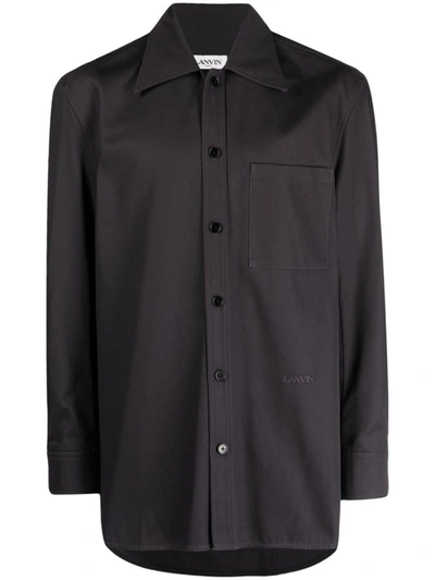 Lanvin Logo-embroidered Cotton Shirt In Dark Grey