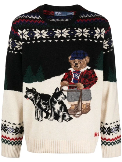 Ralph Lauren Wool-blend Polo Bear Sweater In Snowflake Combo