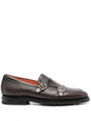 Santoni Double Monk Strap Loafers With Buckle Detailing In Brown