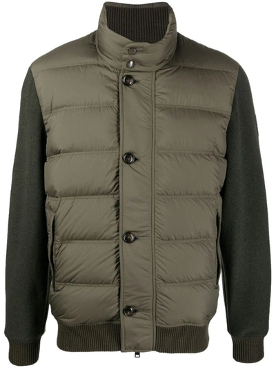 Woolrich Panelled Quilted Down Padded Jacket In Verde Scuro