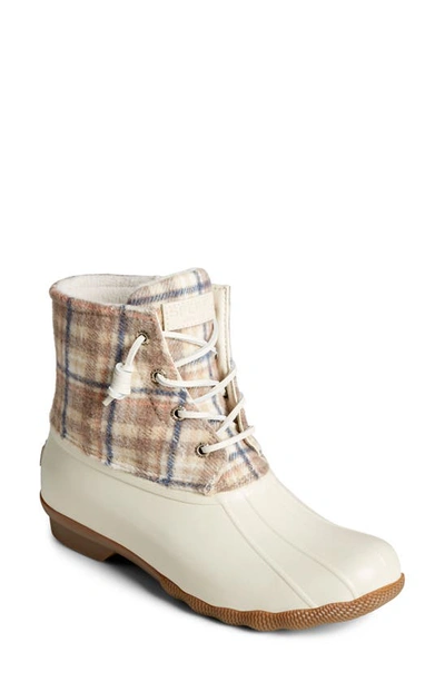 Sperry Women's Saltwater Waterproof Plaid Duck Boots In Ivory