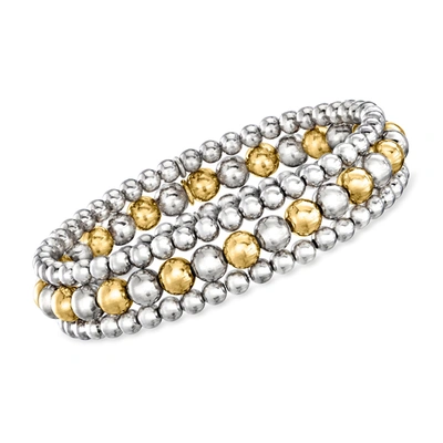Ross-simons Italian 2-tone Sterling Silver Jewelry Set: 3 4-6mm Bead Stretch Bracelets In Gold