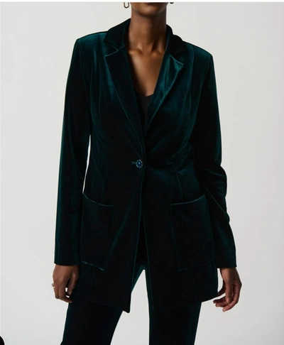 Joseph Ribkoff Velvet Blazer With Notch Collar And Pockets 234288 In Dark Green In Black