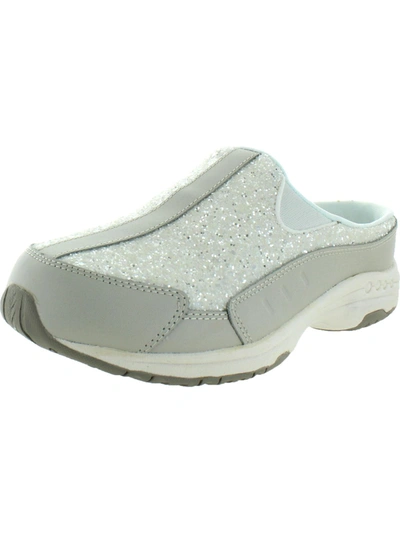 Easy Spirit Travel Time 332 Womens Leather Walking Mule Sneakers In Silver