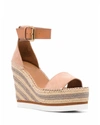 SEE BY CHLOÉ GLYN PLATFORM ESPADRILLE WEDGE LEATHER SUEDE SANDALS IN CROSTA PINK