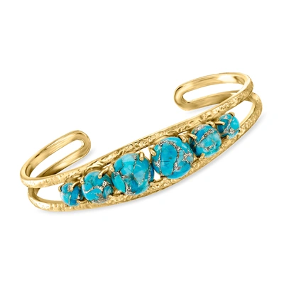 Ross-simons Turquoise Open-space Cuff Bracelet In 18kt Gold Over Sterling In Blue