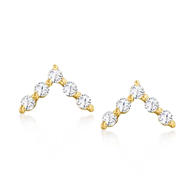 Rs Pure By Ross-simons Diamond Chevron Stud Earrings In 14kt Yellow Gold In Silver
