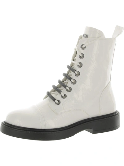 Dkny Malayka-lace Womens Combat Lace-up Motorcycle Boots In White