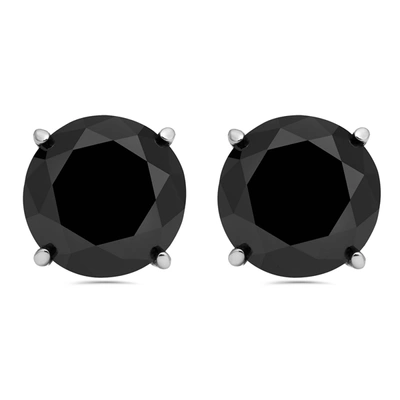 Pompeii3 3 Ct Round Black Diamond 14k White Or Yellow Gold Studs Earrings Basket Setting In Multi