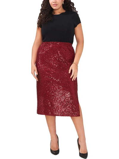 VINCE CAMUTO PLUS WOMENS SEQUINED SIDE SLIT MIDI SKIRT