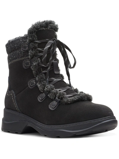 Clarks Aveleigh Edge Womens Faux Fur Zipper Winter & Snow Boots In Black