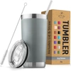 Zulay Kitchen Double Walled Insulated Travel Mug For Hot And Cold Drinks With Lid And Straw In Grey