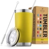 Zulay Kitchen Double Walled Insulated Travel Mug For Hot And Cold Drinks With Lid And Straw In Yellow