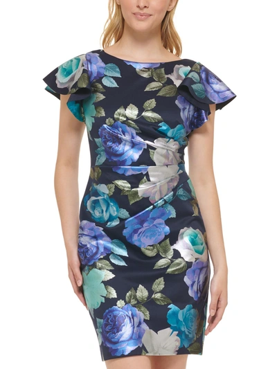 Jessica Howard Petites Womens Floral Mini Sheath Dress In Multi