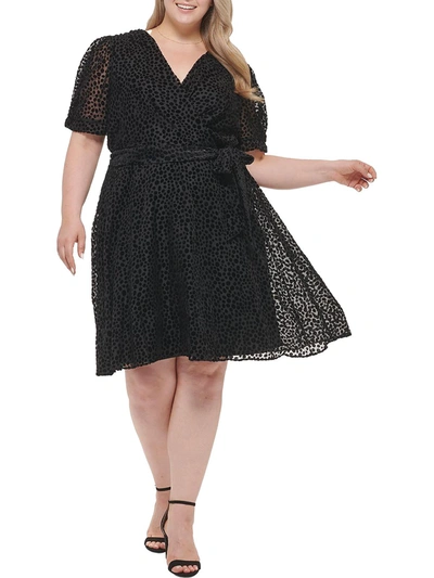Dkny Plus Womens Causal Textured Midi Dress In Black