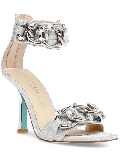 Betsey Johnson Moera Womens Dressy Ankle Strap Heels In Silver