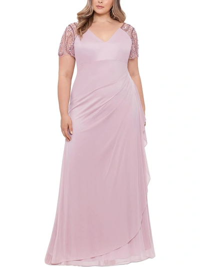 Xscape Plus Womens Chiffon Embellished Evening Dress In Pink