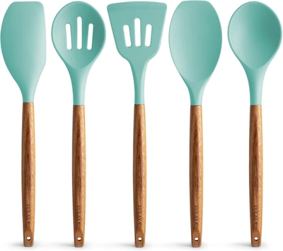 Zulay Kitchen 5 Piece Non-stick Silicone Cooking Utensils Set In Blue