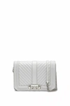REBECCA MINKOFF CHEVRON QUILTED SMALL LOVE CROSSBODY BAG IN ICE GREY