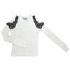 YIGAL AZROUËL WOMEN OFF SHOULDER LACE TRIM PULLOVER SWEATER IN IVORY