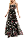 CITY STUDIO JUNIORS WOMENS FLORAL EMBROIDERED EVENING DRESS