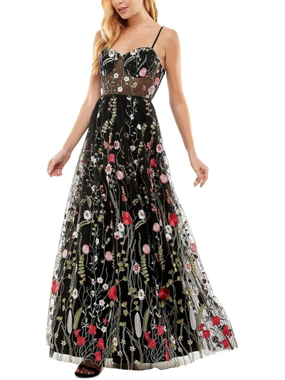 City Studio Juniors Womens Floral Embroidered Evening Dress In Multi
