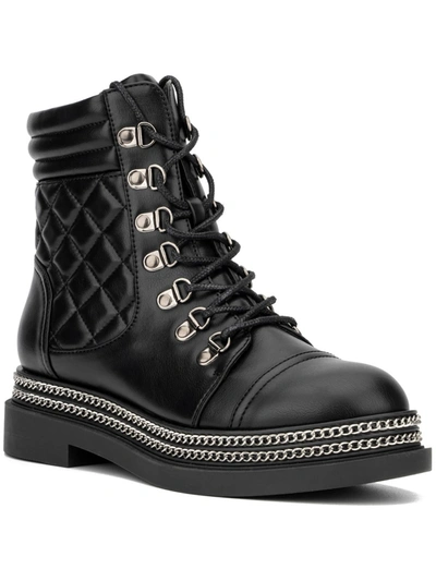 New York And Company Katelynn Womens Faux Leather Chain Combat & Lace-up Boots In Black