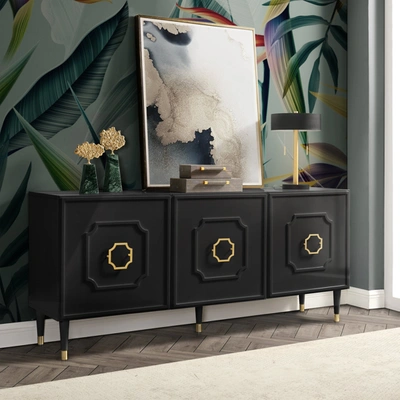 Inspired Home Tua 3 Door Sideboard With Gold Handle And Leg Tip