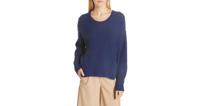 Vince Women's Overlap Panel Bouclé Knit Pullover Sweater In Blue