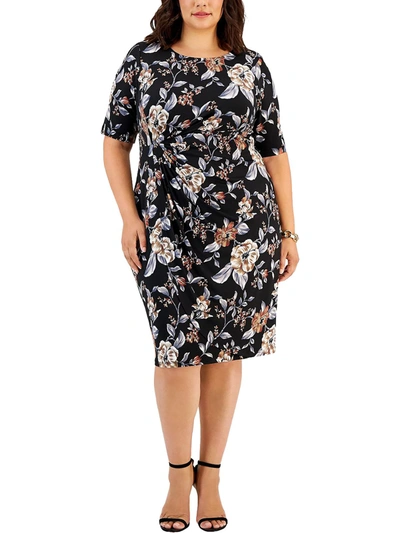 Connected Apparel Womens Causal Floral Print Midi Dress In Black