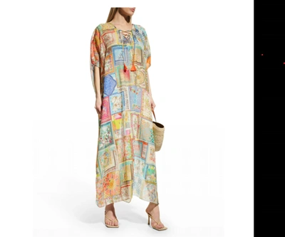 Johnny Was Bella Cape Sleeve Lace Up Maxi Kaftan Dress In Multicolor