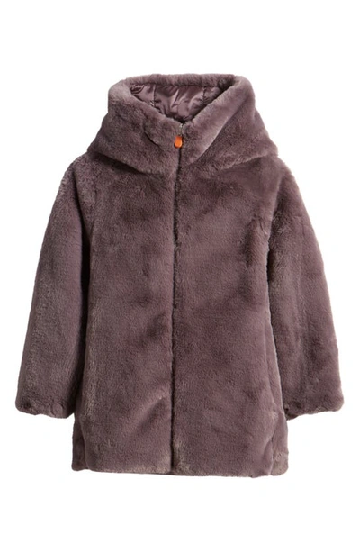 Save The Duck Kids' Reversible Faux-fur Puffer Jacket In Ash Violet
