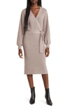 CHARLES HENRY LONG SLEEVE FAUX WRAP SWEATER DRESS