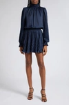 RAMY BROOK SAWYER METALLIC PLEAT LONG SLEEVE MINIDRESS