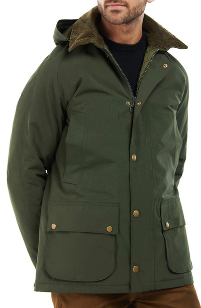 Barbour Winter Ashby Hooded Jacket Front Pockets In Green