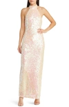 Wayf The Aria Sequin Mock Neck Gown In Opal Sequin