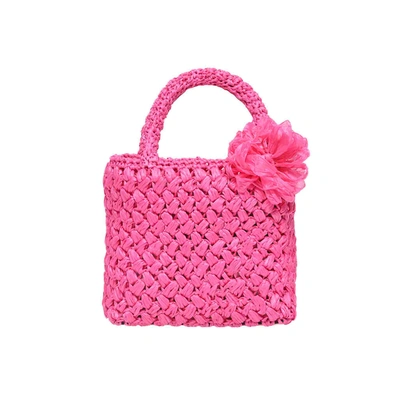 Carmen Sol Amalfi Raffia Small Bag In Fuchsia