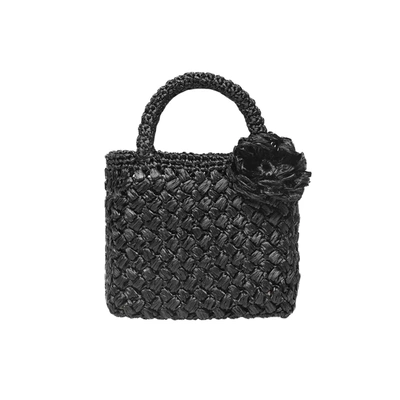 Carmen Sol Amalfi Raffia Small Bag In Black