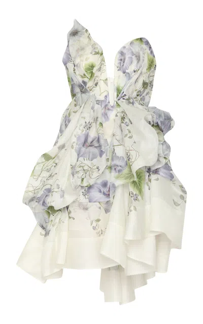 Zimmermann Natura Ruffled Silk Mini Dress In White