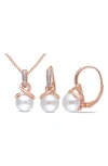 Delmar Diamond & Cultured Freshwater Pearl Pendant Necklace & Drop Earrings Set In White