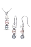 Delmar Cultured Freshwater Pearl Pendant Necklace & Drop Earrings Set In Multicolor