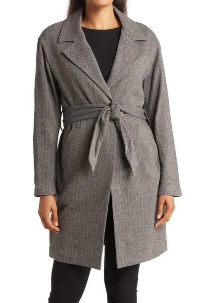 Rag & Bone Sven Belted Herringbone Wool-blend Coat In Midnight Blue